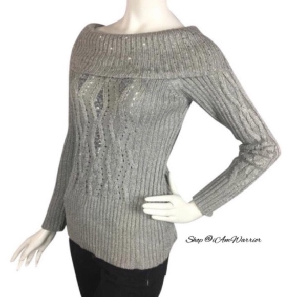 WHBM lurex sequin cable off the shoulder sweater *shop@iamwarrior - Picture 3 of 8